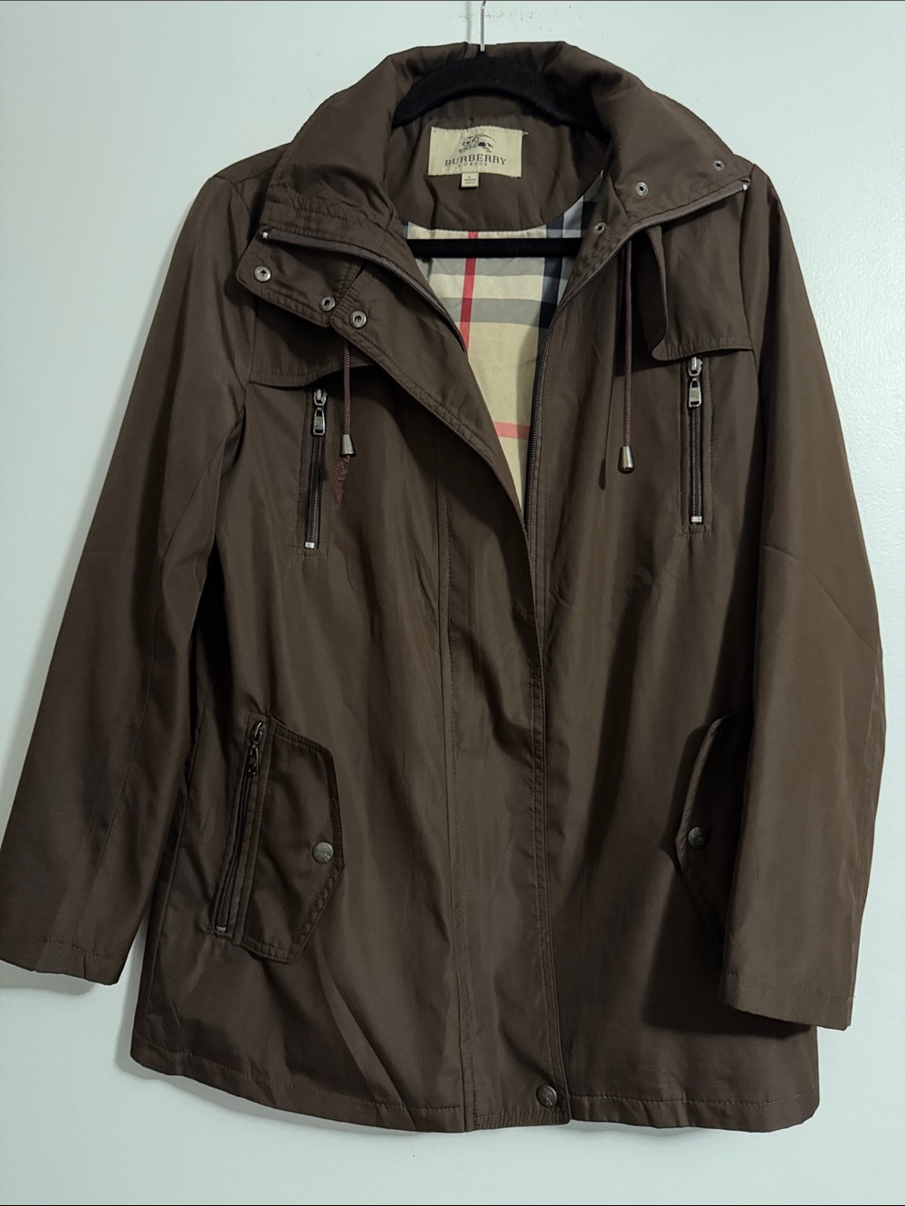 Burberry London Women's L (S) Brown Rain Jacket Hooded